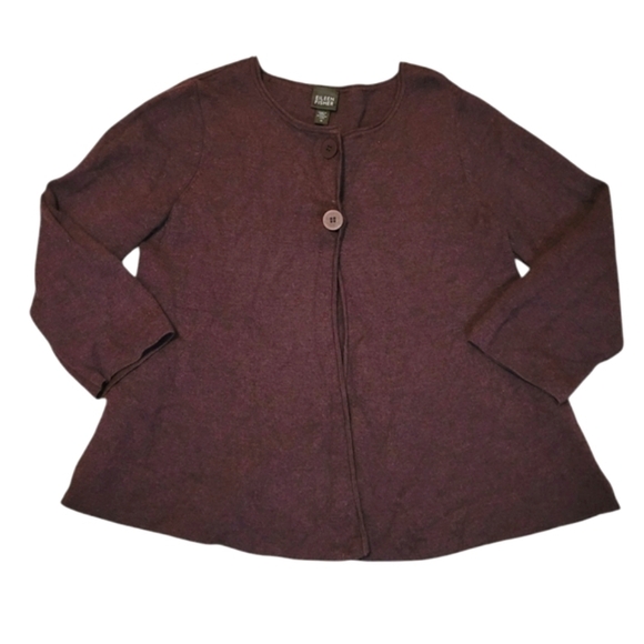 Eileen Fisher 100% Merino Wool Italian Yarn Cropped Cardigan Sweater Medium - Picture 2 of 6